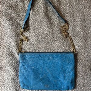 Fossil Blue Leather Crossbody Bag – Gold Chain Strap